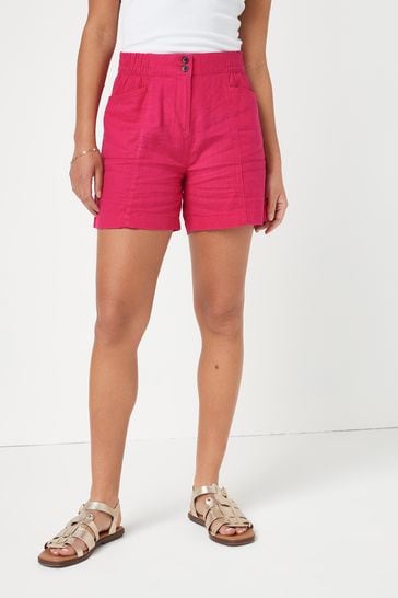 Bright Pink Linen Blend Shorts