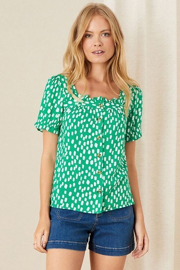 Monsoon Green Square Neck Printed Top