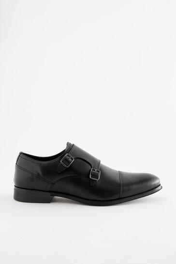 Mens black double hot sale monk strap shoes