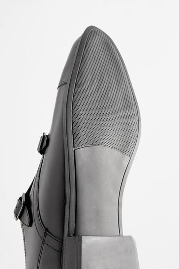 Mens black leather hotsell monk strap shoe
