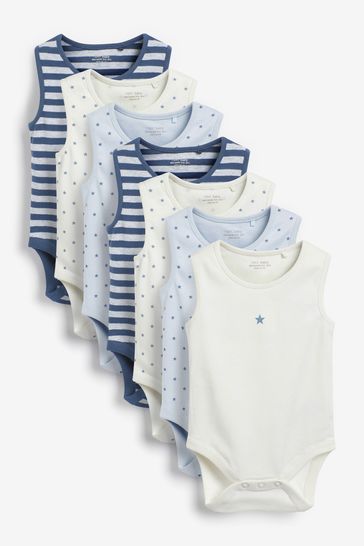Blue/Navy Blue Star 7 Pack Baby Vest Bodysuits