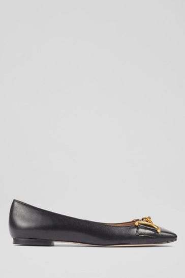 LK Bennett Black Charlotte Snaffle Flats With Piping