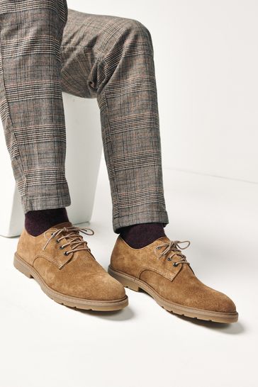 Tan Brown Cleated Sole Derby Shoes
