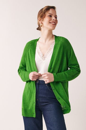 Green Linen Longline Cardigan