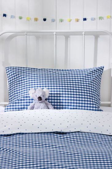 The White Company Set of 2 Blue Reversible Gingham Housewife Pillowcases