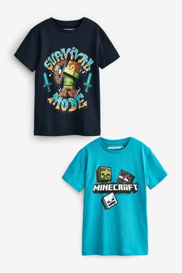Teal Blue/Navy Minecraft License 2 Pack T-Shirts (3-16yrs)