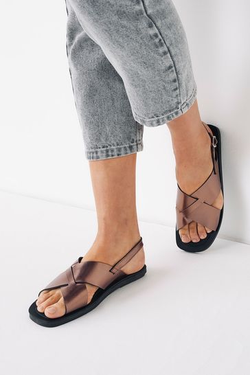 Pewter Grey Regular/Wide Fit Forever Comfort® Crossover Leather Sandals