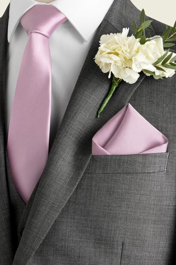 Pale Pink Slim Silk Wedding Tie And Pocket Square Set