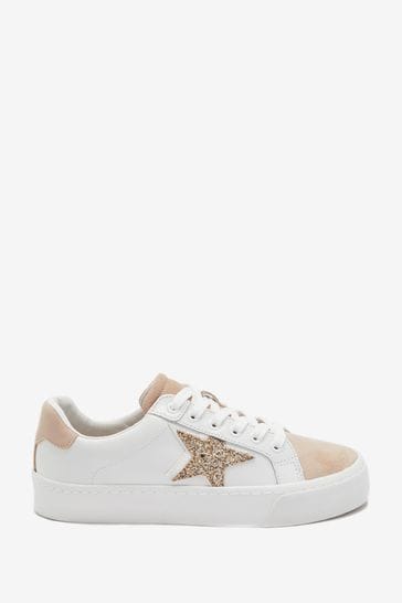 White With Gold Regular Wide Fit Signature Chunky Star Trainers