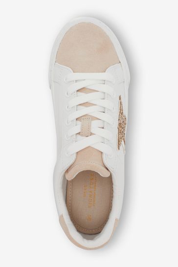 Buy White With Gold Regular Wide Fit Signature Chunky Star Trainers from Next Denmark