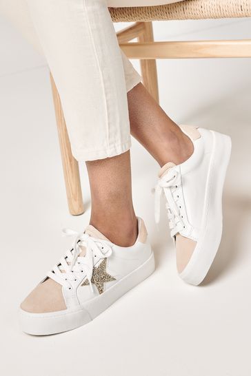 White With Gold Regular Wide Fit Signature Chunky Star Trainers