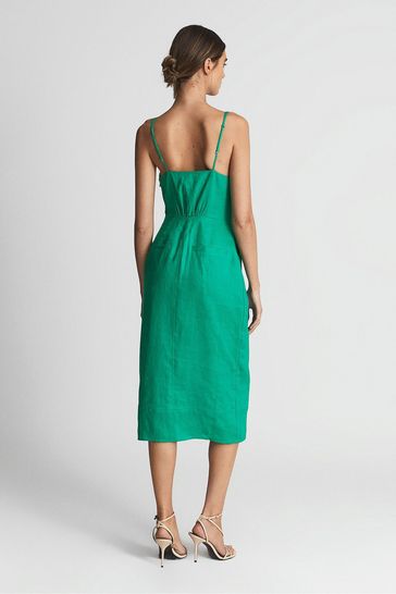 Buy Reiss Bright Green Kay Tie Detail Linen Midi Dress from Next