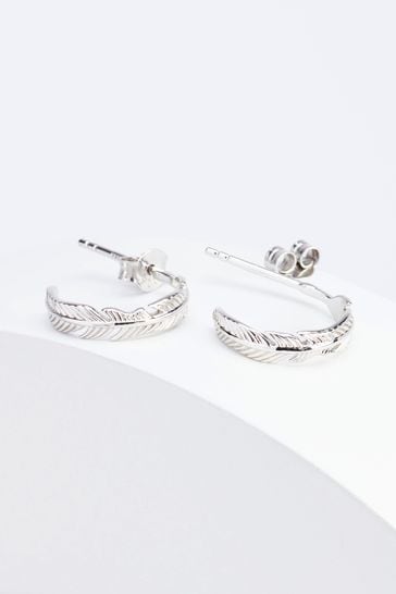 Sterling silver feather hoop earrings online