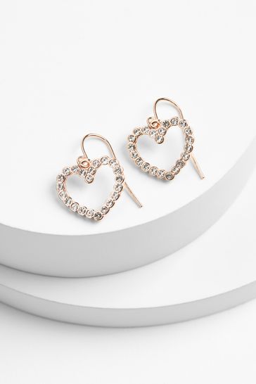 Pendientes Rose Gold Tone Pavé Heart Drop