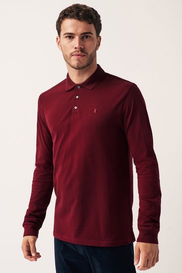 Buy Burgundy Red Long Sleeve Pique Polo Shirt from Next Luxembourg
