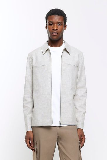 River Island Grey Texture Harrington Jacket