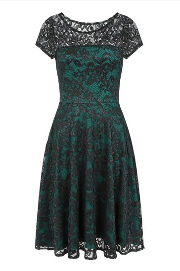 Green lace fit and flare dress 2025