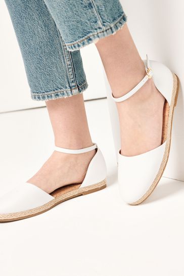 White Closed Toe Ankle Strap Espadrille Shoes
