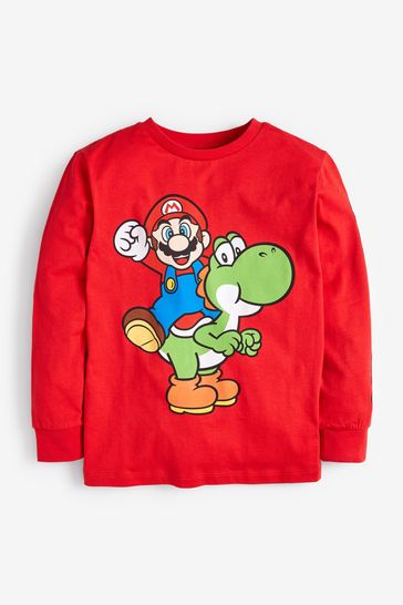 Red Mario and Yoshi Gaming License Long Sleeve T-Shirt (3-16yrs)