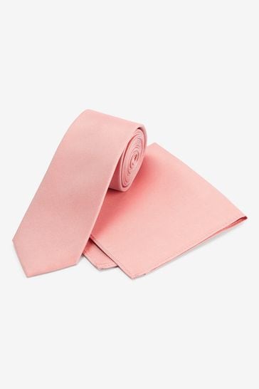 Apricot Pink Slim Silk Tie And Pocket Square Set