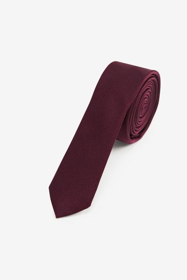 Burgundy Red Skinny Recycled Polyester Twill Tie