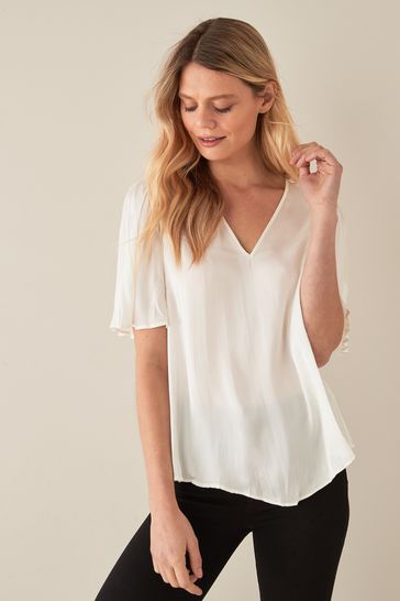 Cream Crinkle Satin Blouse