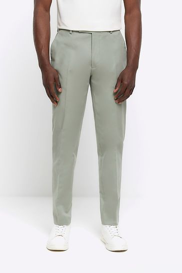 River Island Green Tapered Fit Chino Trousers With Belt Loops