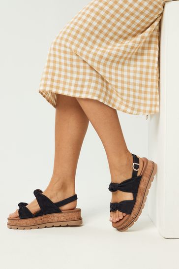 Navy Blue Regular Wide Fit Forever Comfort Double Knot Flatform Sandals