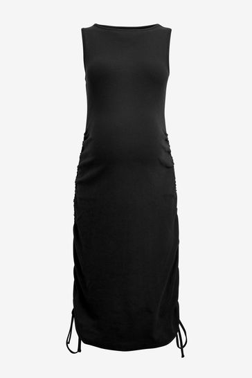 Black ruched maternity dress online