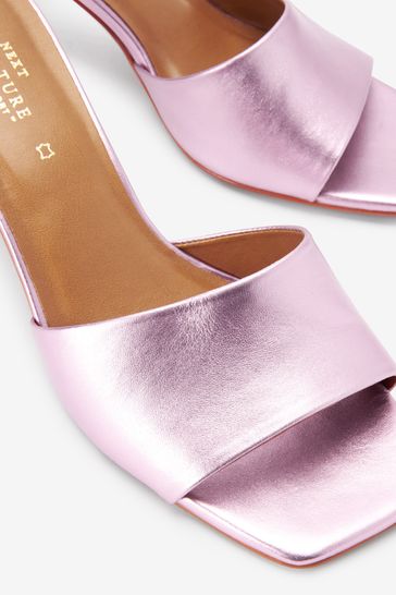 Pink metallic mules on sale