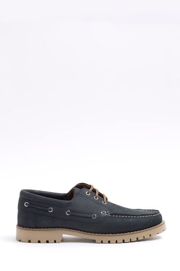 River Island Blue Leather Boat Shoes