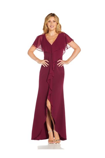 Adrianna Papell Womens Red Crepe Chiffon Gown