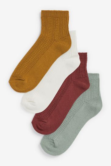 Multi Texture Cropped Ankle Socks 4 Pack