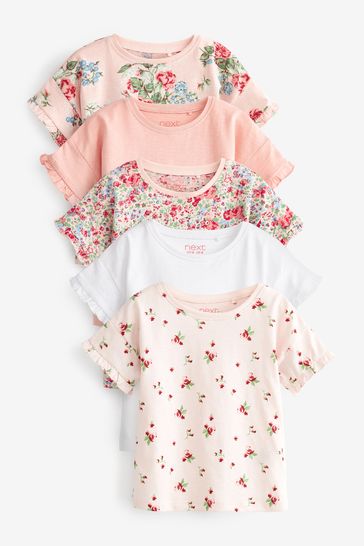 Pink/Red Floral 5 Pack T-Shirts (3mths-7yrs)
