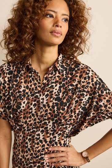 Buy Brown Leopard Print Jersey Short Sleeve Mini Shirt Dress from Next Luxembourg