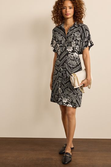 Buy Black Floral Jersey Short Sleeve Mini Shirt Dress from Next Luxembourg