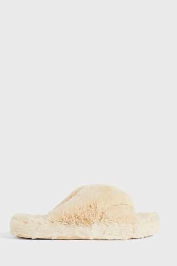 Ted Baker Natural Lopply Faux Fur Cross Over Slippers