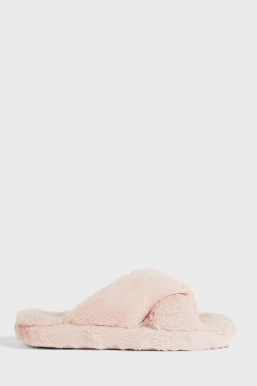 Ted Baker Pink Lopply Faux Fur Cross Over Slippers