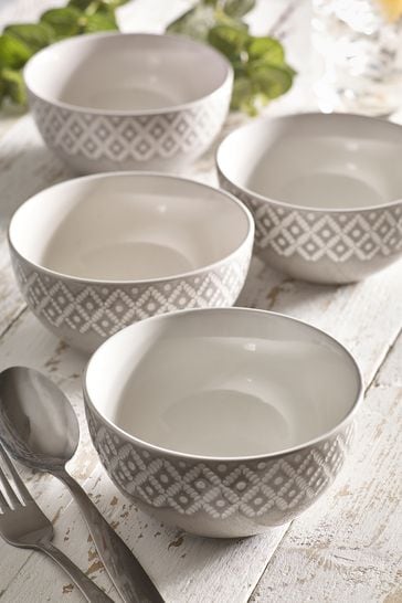 Grey Grey Geo Embossed Dinnerware Set of 4 Bowls