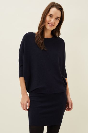 Blue Becca Batwing Knitted Dress 