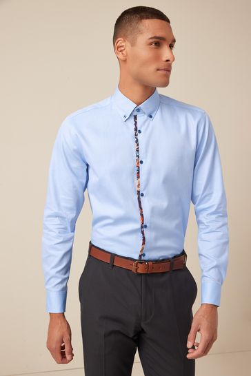 Blue Regular Fit Single Cuff Trimmed Shirt