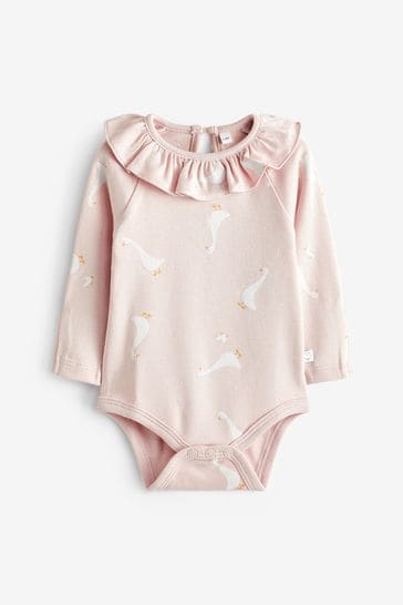 MORI Organic Cotton  Long Sleeve Pink Duck Print Bodysuit