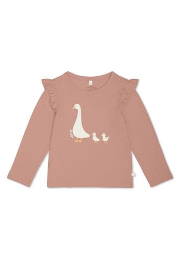 MORI Pink Organic Cotton Long Sleeve Duck Print T Shirt
