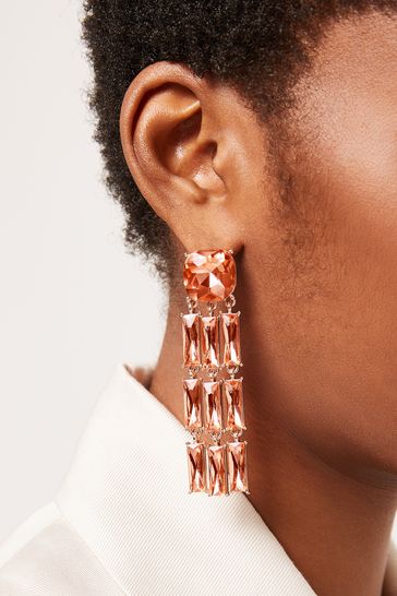 Rose Gold Tone Sparkle Statement Drop Earrings