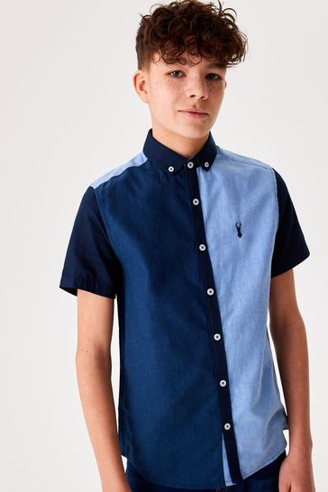 Blue Splice Short Sleeve Oxford Shirt (3-16yrs)