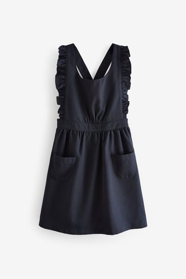 Buy Navy Blue Ruffle Detail Pinafore School Dress 3 14yrs from