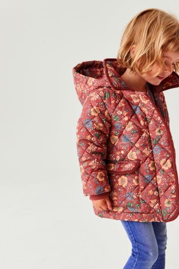 Buy Berry Red Floral Printed Shower Resistant Quilted Padded Coat 3mths 7yrs from Next Luxembourg