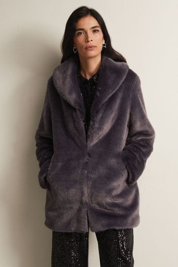 Phase Eight Grey Meg Faux-Fur Coat