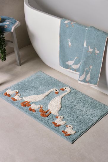 Teal Blue Goose And Friends Bath Mat