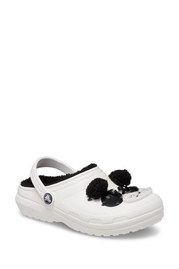 Grey crocs with white fur top